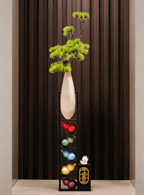 入户门玄关造景迎客松葫芦花瓶摆件客厅落地细长竖高装饰品好寓意