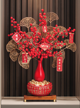 2026新年摆件百福临门聚宝葫芦花瓶花束客厅电视柜红色喜庆装饰品