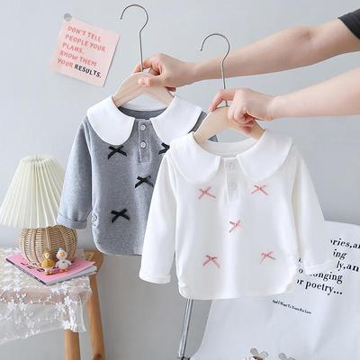 儿童撞色蝴蝶结长袖婴儿翻领T恤