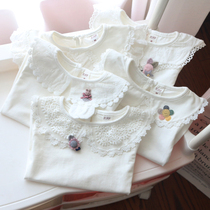 女童打底衫春秋款女宝宝娃娃领白色婴儿翻领长袖T恤儿童韩版上衣
