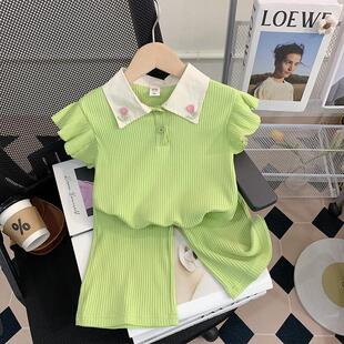 女童套装夏装2025新款儿童洋气短袖上衣宝宝时髦阔腿裤两件套夏季