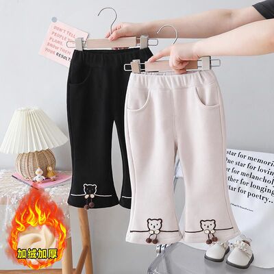 儿童一体绒裤子女童灯芯绒喇叭裤