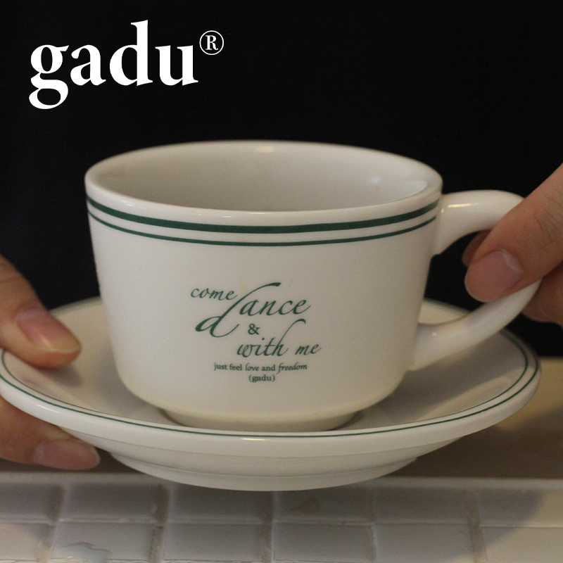 gadu 原创设计咖啡杯陶瓷套杯耐高温下午茶咖啡杯复古简约线条