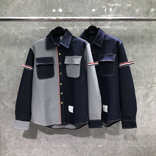 TB牛仔服设计感左右拼色双袖织带牛仔衬衫男女休闲牛仔夹克外套潮