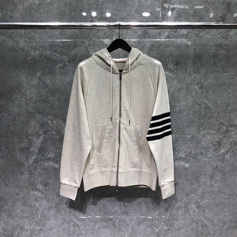 TB连帽卫衣花灰色黑四杠美式运动外套男女款春秋季开衫拉链帽衫潮