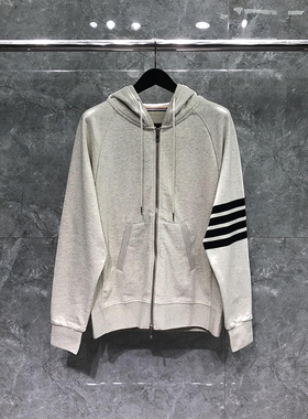 TB连帽卫衣花灰色黑四杠美式运动外套男女款春秋季开衫拉链帽衫潮