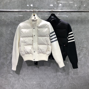 TB短款羽绒服女半高领设计感轻薄秋冬针织袖子拼接小个子保暖外套