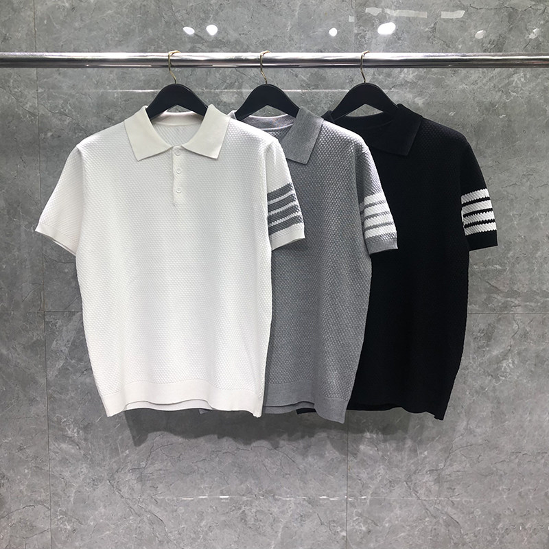 TB菠萝纹肌理针织polo衫短袖男