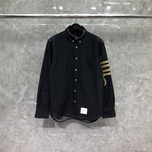 TB牛仔衬衫长袖男生春秋季2026新款蛇年刺绣外套上衣衬衣纯色夹克