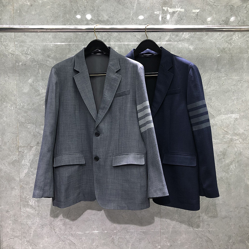 TB西装港风复古西服男色织四条杆
