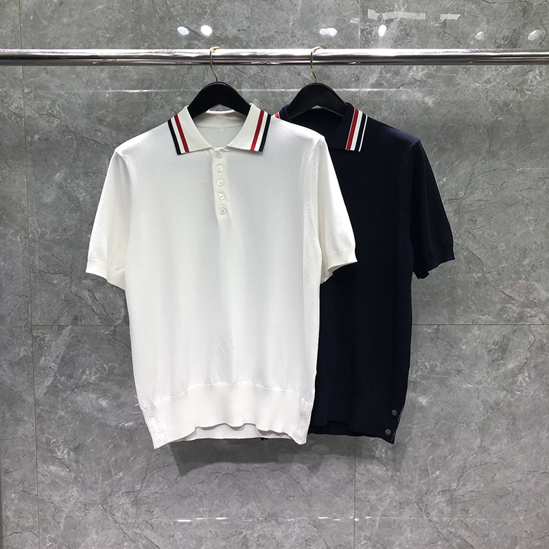 tb短袖t恤男士夏季翻领polo衫高级感针织条纹红白蓝休闲纯棉上衣