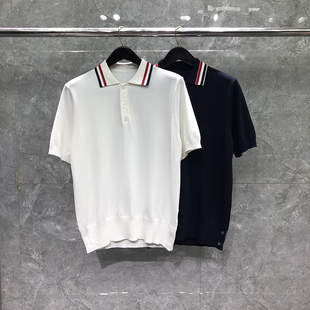 tb短袖t恤男士夏季翻领polo衫高级感针织条纹红白蓝休闲纯棉上衣