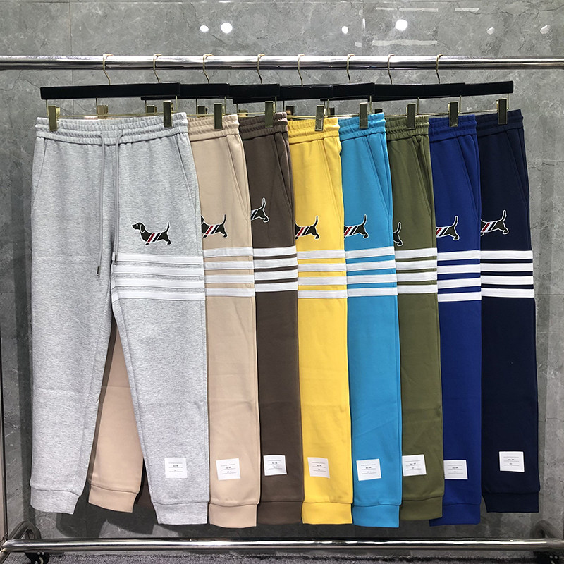 TB卫裤白四杠小狗印花运动裤春秋宽松束脚直筒收口抽绳裤子男女款