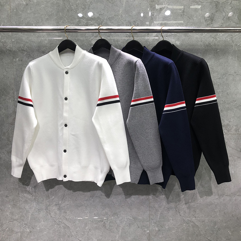 TB棒球服男双袖织带休闲毛衣外套