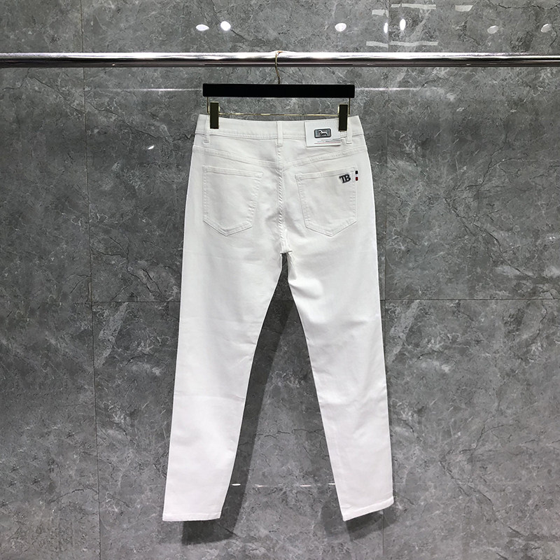 TB高端白色九分牛仔裤男修身小脚秋季秋冬季休闲9分裤小脚长裤子