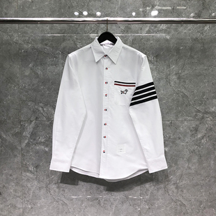 TB衬衫男女长袖外套2026秋新款英伦学院风小狗刺绣四条杠翻领衬衣