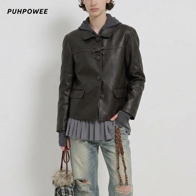 娜娜同款蝴蝶结环保短皮衣外套