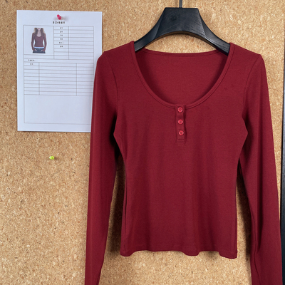 Puhpowee亨利领U形沙漏长袖T恤