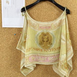 Puhpowee“NOmoney”性感甜辣衣裙两穿钞票印花雪纺纱斜肩上衣女