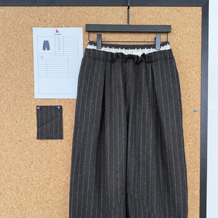 女 费尔岛针织腰头立体剪裁垂坠休闲条纹长裤 Puhpowee 娜娜同款