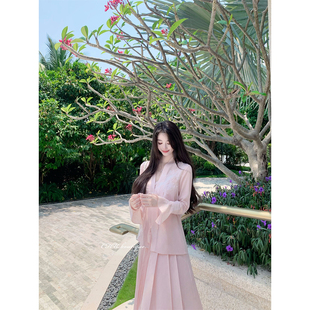 精致水溶蕾丝 粉黛国风 夏季 新中式 口设计感气质套装 袖 清仓