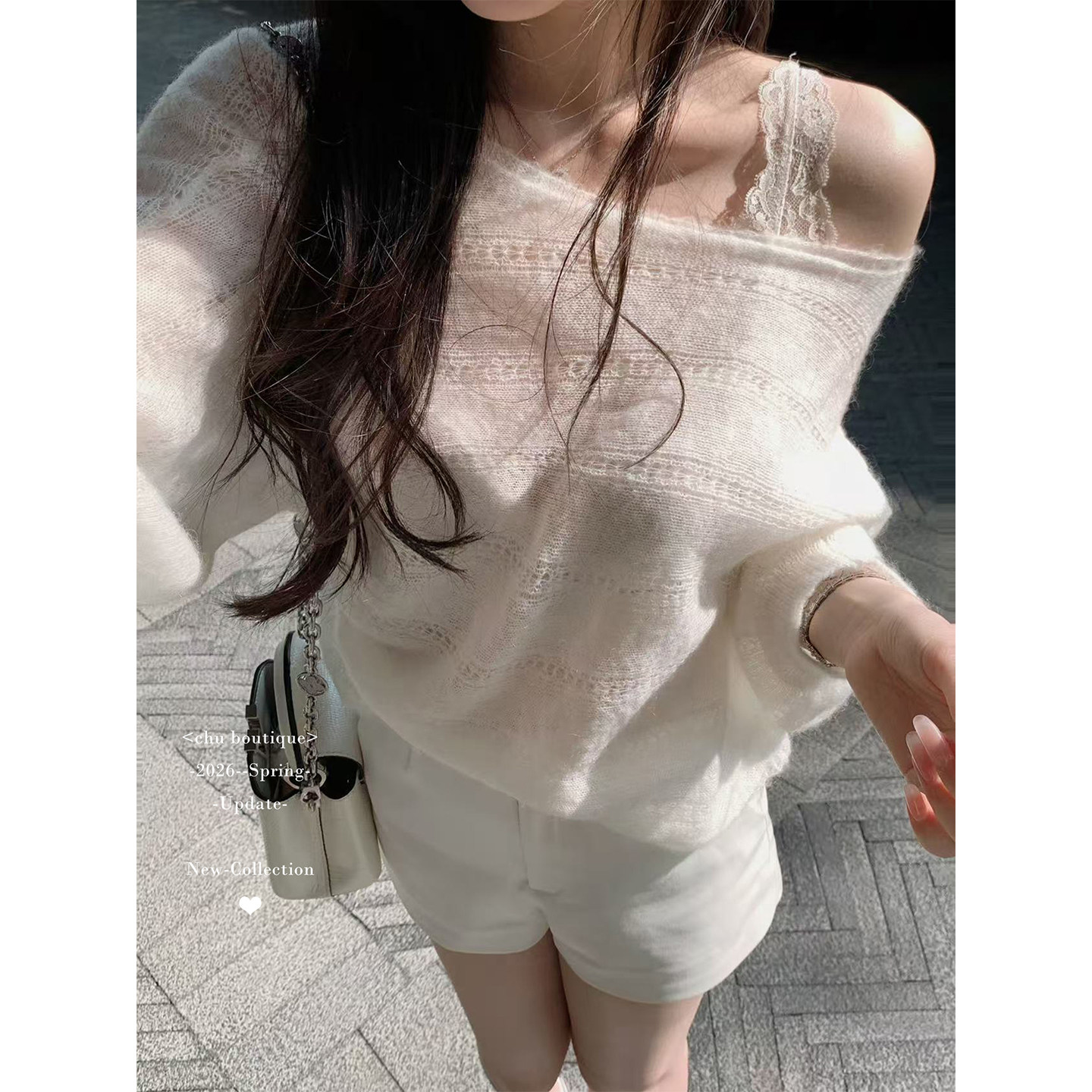 CHU小初/绵云轻轻/自带柔雾感 白色宽松针织上衣 软糯不扎