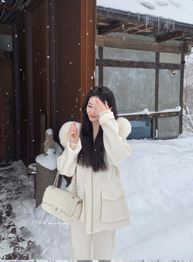 CHU小初/lp的氛围感大衣～1oo绵羊毛双面尼+白狐毛领