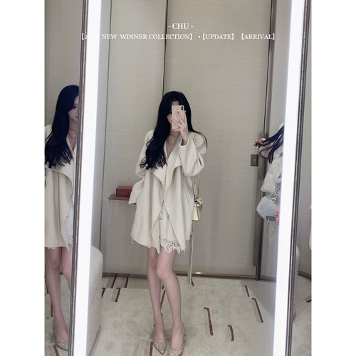 CHU小初/新贵 美人大衣/桑蚕丝羊绒羊毛中长款系带双面尼