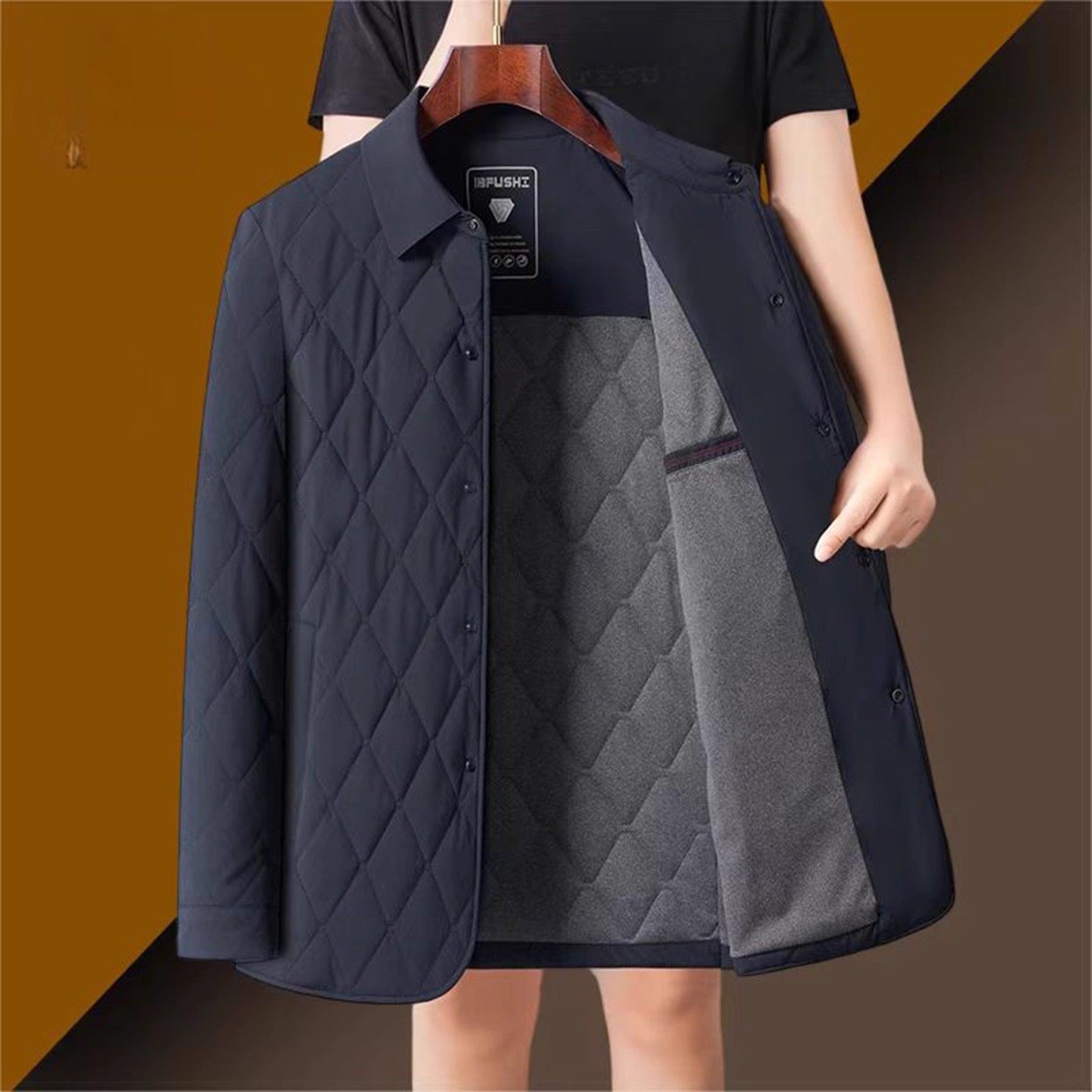 华禹精选好物男装秋冬季高端桑蚕丝棉衣男士翻领棉服爸爸保暖外套