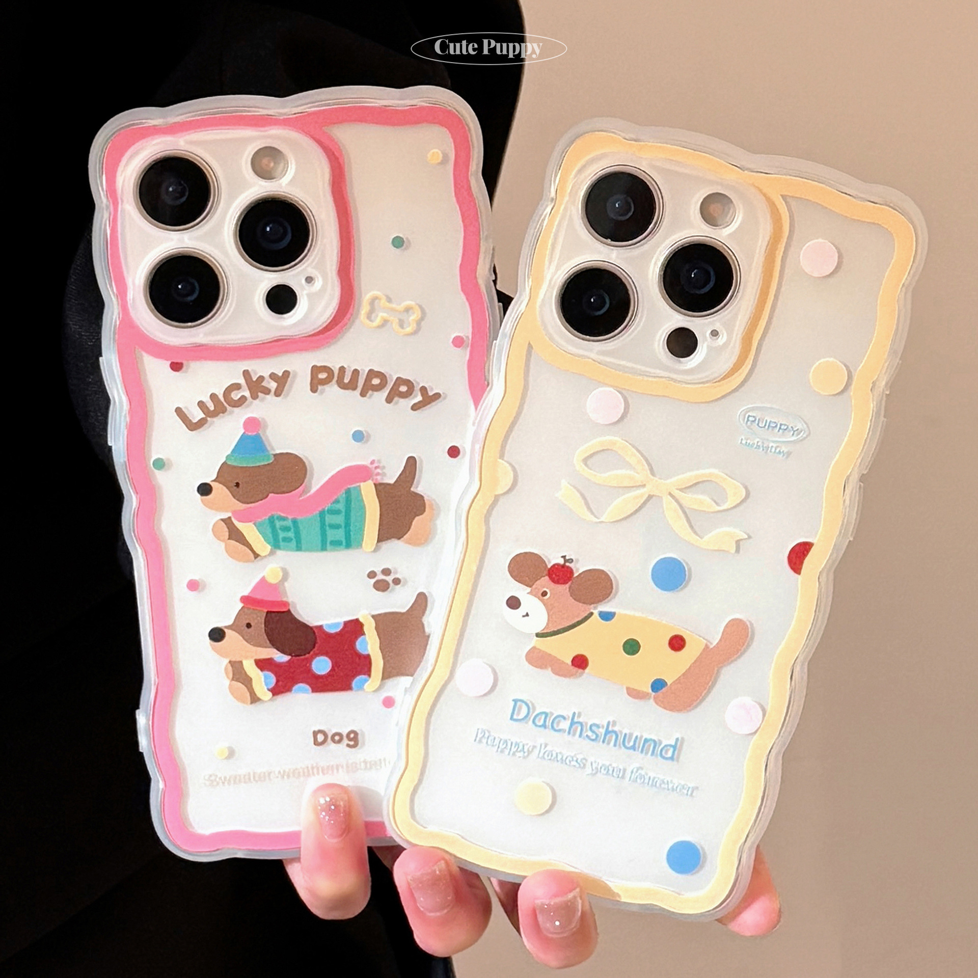 ins彩色腊肠狗适用苹果16手机壳iphone15promax透明14全包13软11