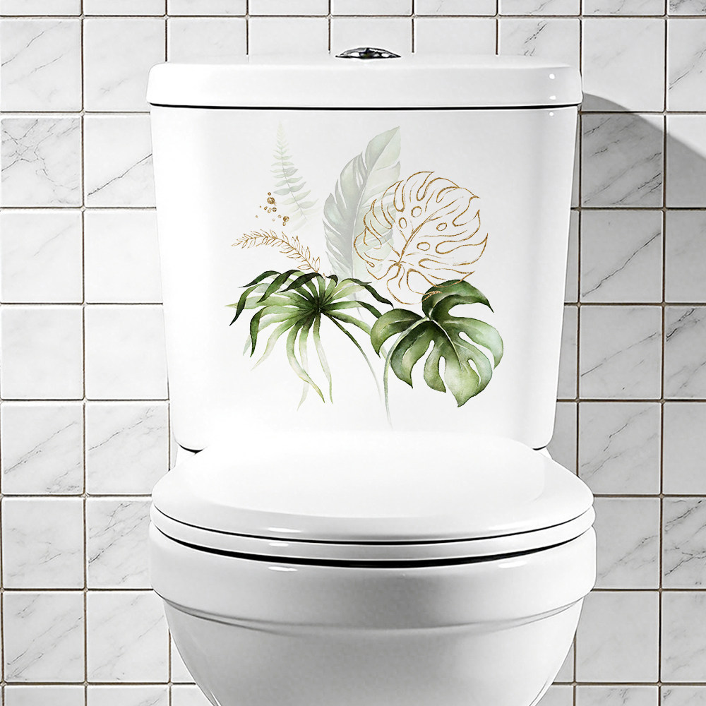 LANAN 手绘绿叶马桶盖装饰贴纸浴室卧室房间墙面壁纸自粘贴纸墙贴