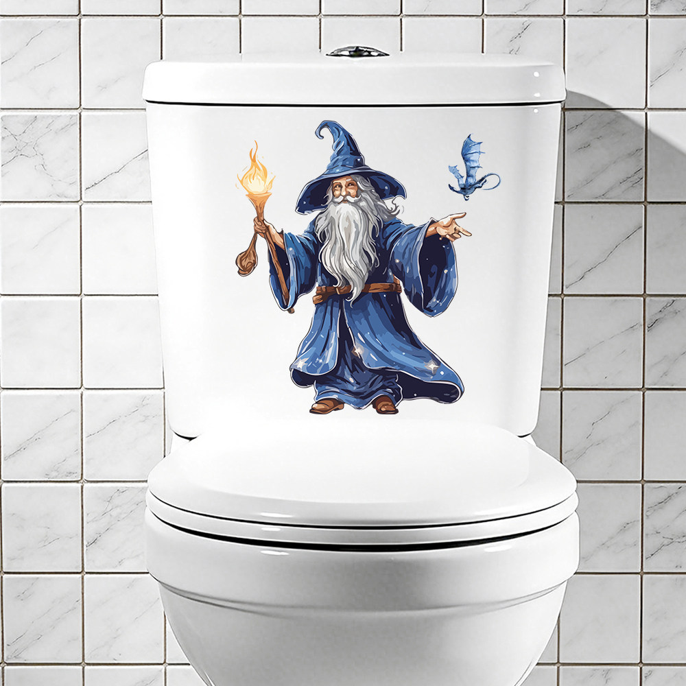 LANAN 蓝袍法师卡通贴纸马桶盖贴花自粘墙贴可移除设计房间装饰画