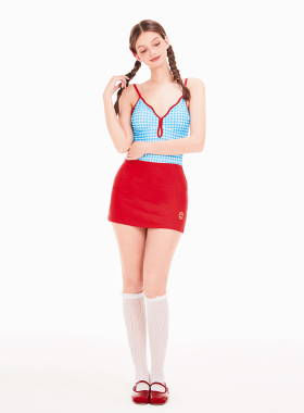 假面猫 娜扎同款泳衣女连体吊带性感露背复古蓝格泰国海边比基尼