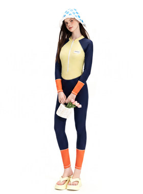 假面猫 复古长袖长裤连体泳衣女全身防晒冲浪潜服显瘦保守水母衣