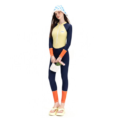 假面猫 复古长袖长裤连体泳衣女全身防晒冲浪潜服显瘦保守水母衣
