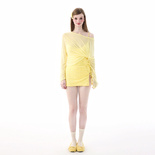 黄色度假风比基尼 连体吊带防晒罩衫 假面猫 泳衣女高级感2026新款