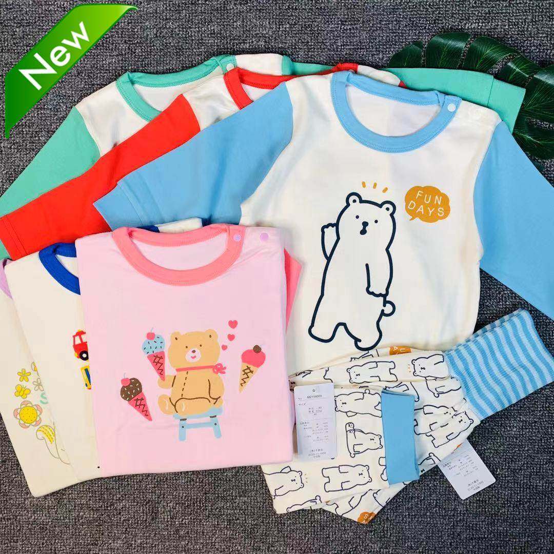 出口日本全棉纯棉棉毛男女儿童睡衣家居服护肚包邮80-100包邮