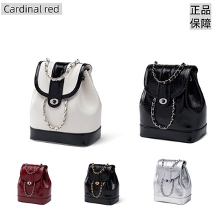 韩国小众Cardinal red小香风链条包牛皮复古单肩斜挎水桶包双肩包