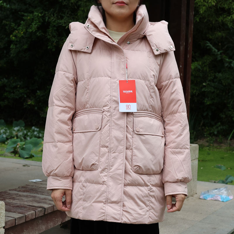 鸭鸭羽绒服专柜正品女2023年秋冬新款中长带帽纯色厚YE3B617318M