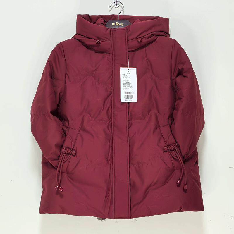 鸭鸭羽绒服专柜正品女2024年秋冬新款中老年印花带帽YA4B601368C