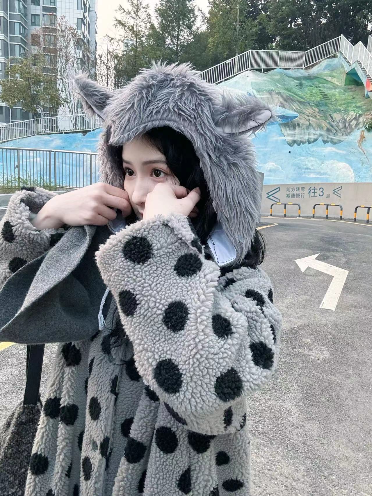 4video羊羔毛棉宽松外套大衣秋冬