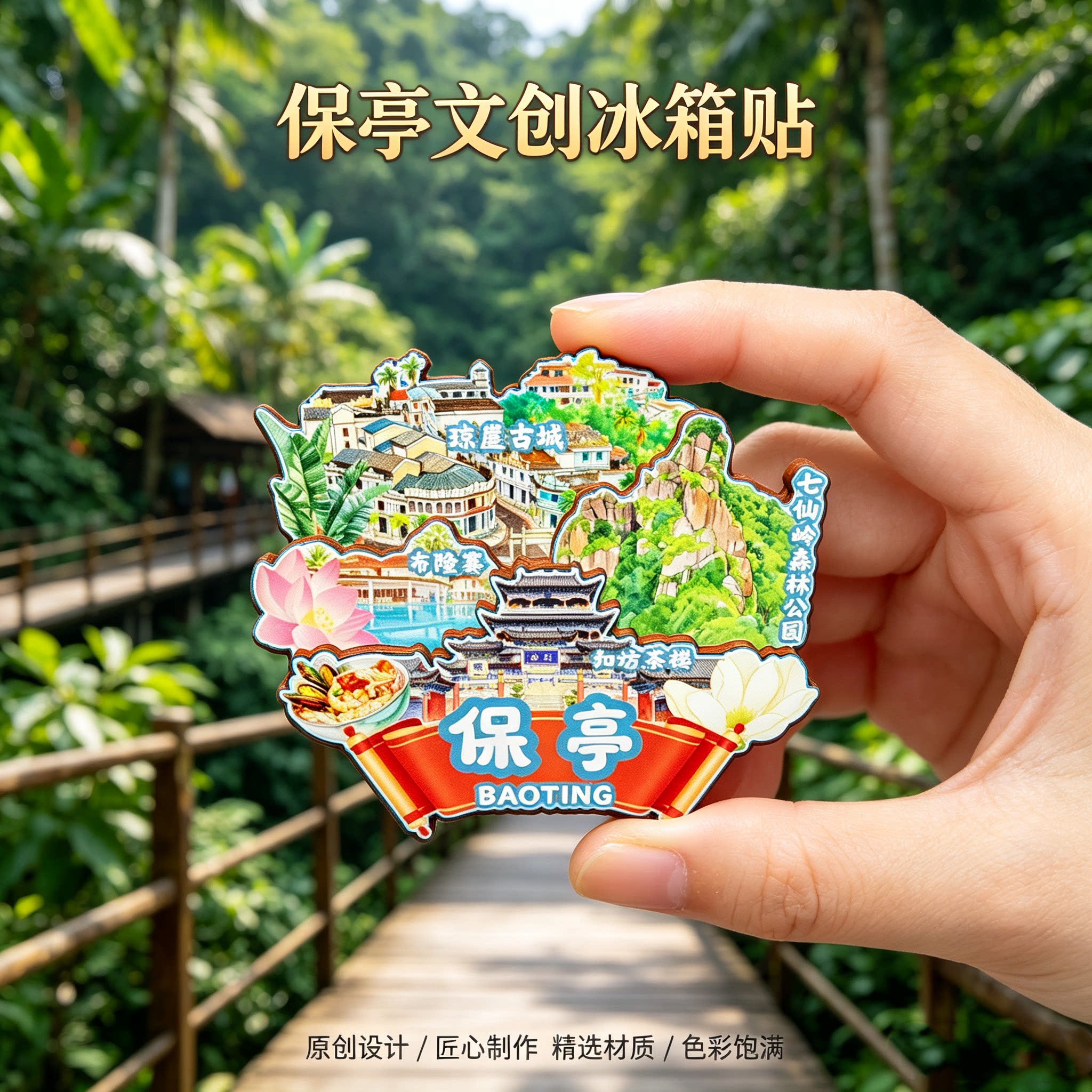 海南保亭木质磁吸冰箱贴呀诺达雨林槟榔谷黎苗景区文创纪念伴手礼