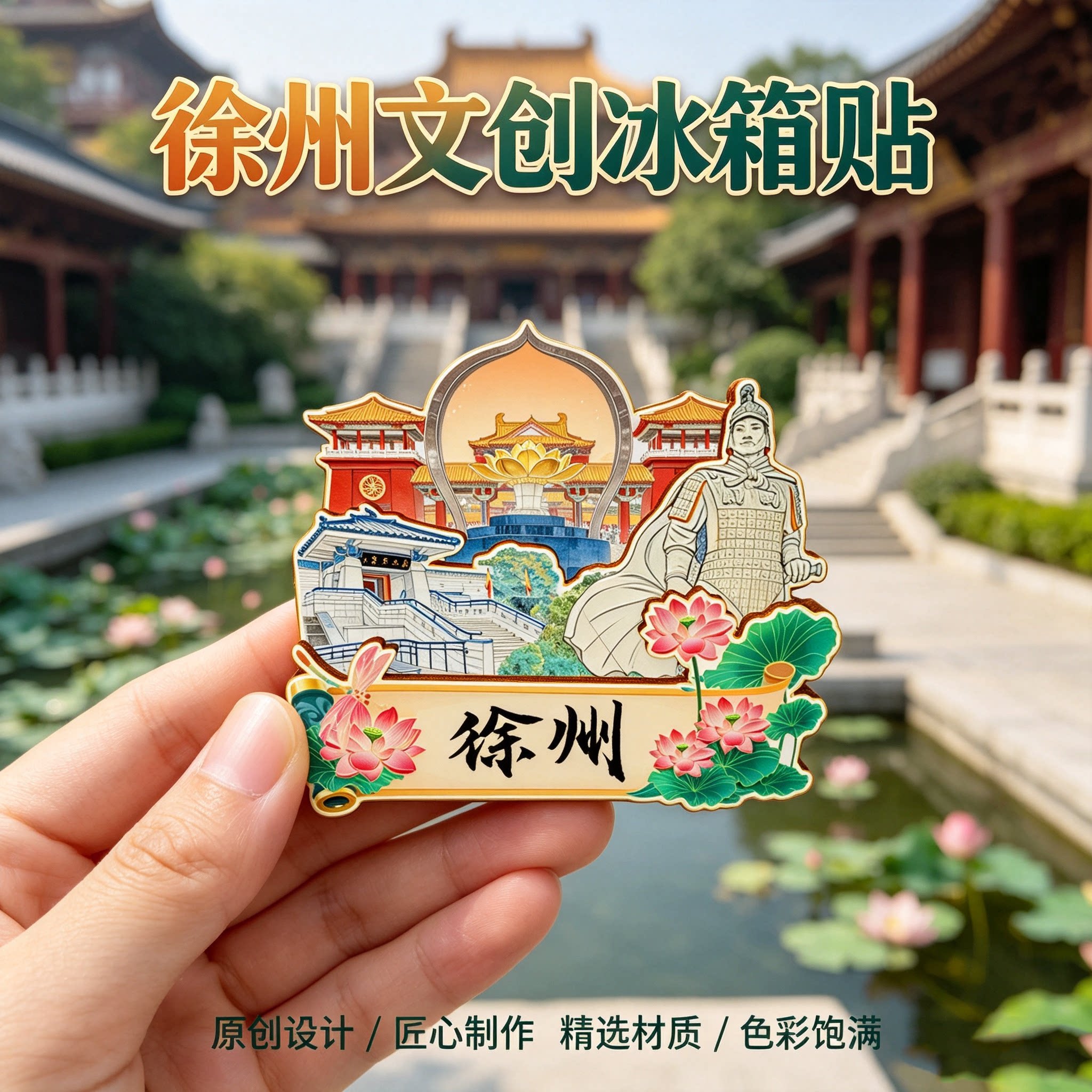 江苏徐州木质磁吸冰箱贴云龙湖宝莲寺徐州博物馆文创纪念品伴手礼 - 实物图