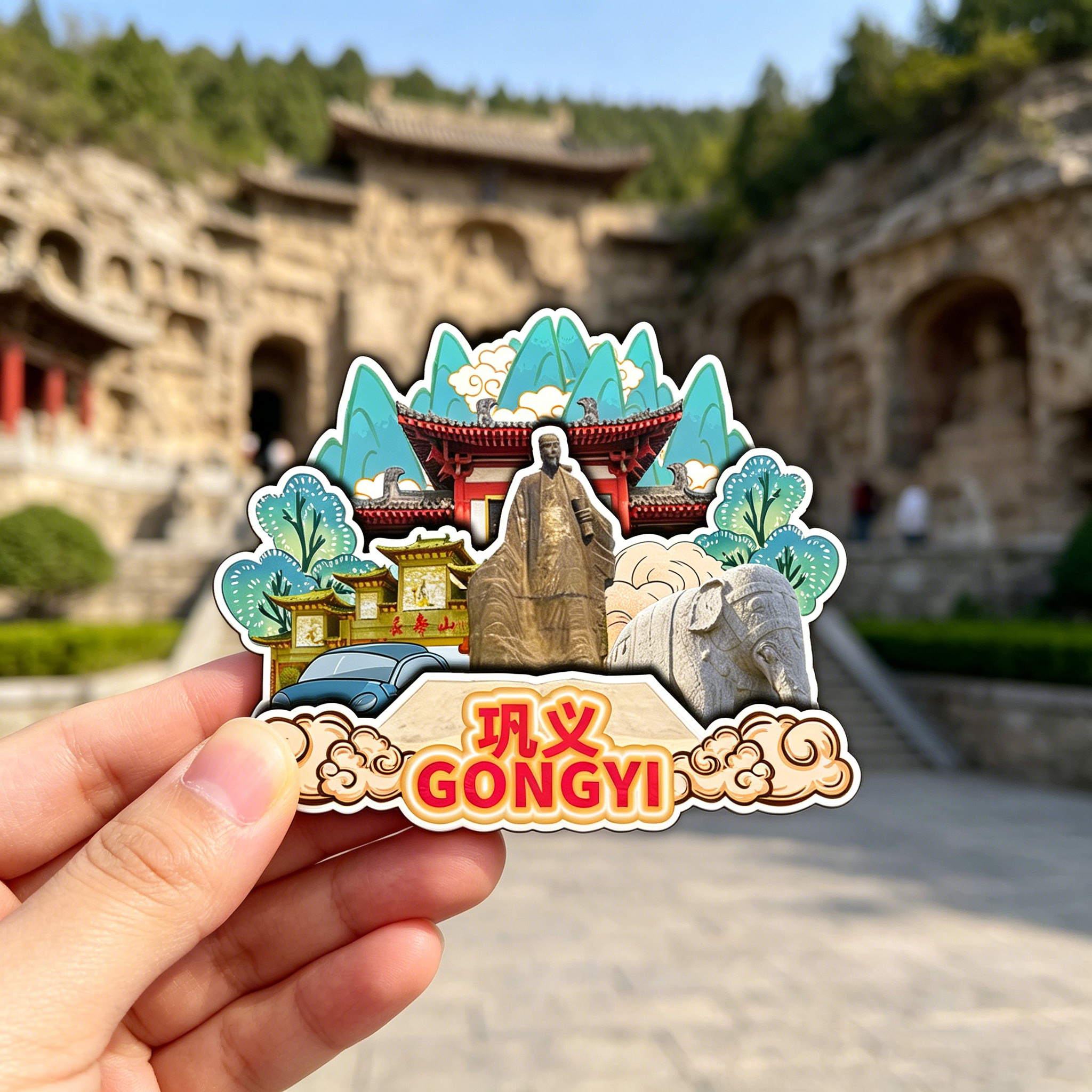 木质磁吸冰箱贴巩义康百万庄园石窟寺北宋皇陵文创纪念品伴手礼