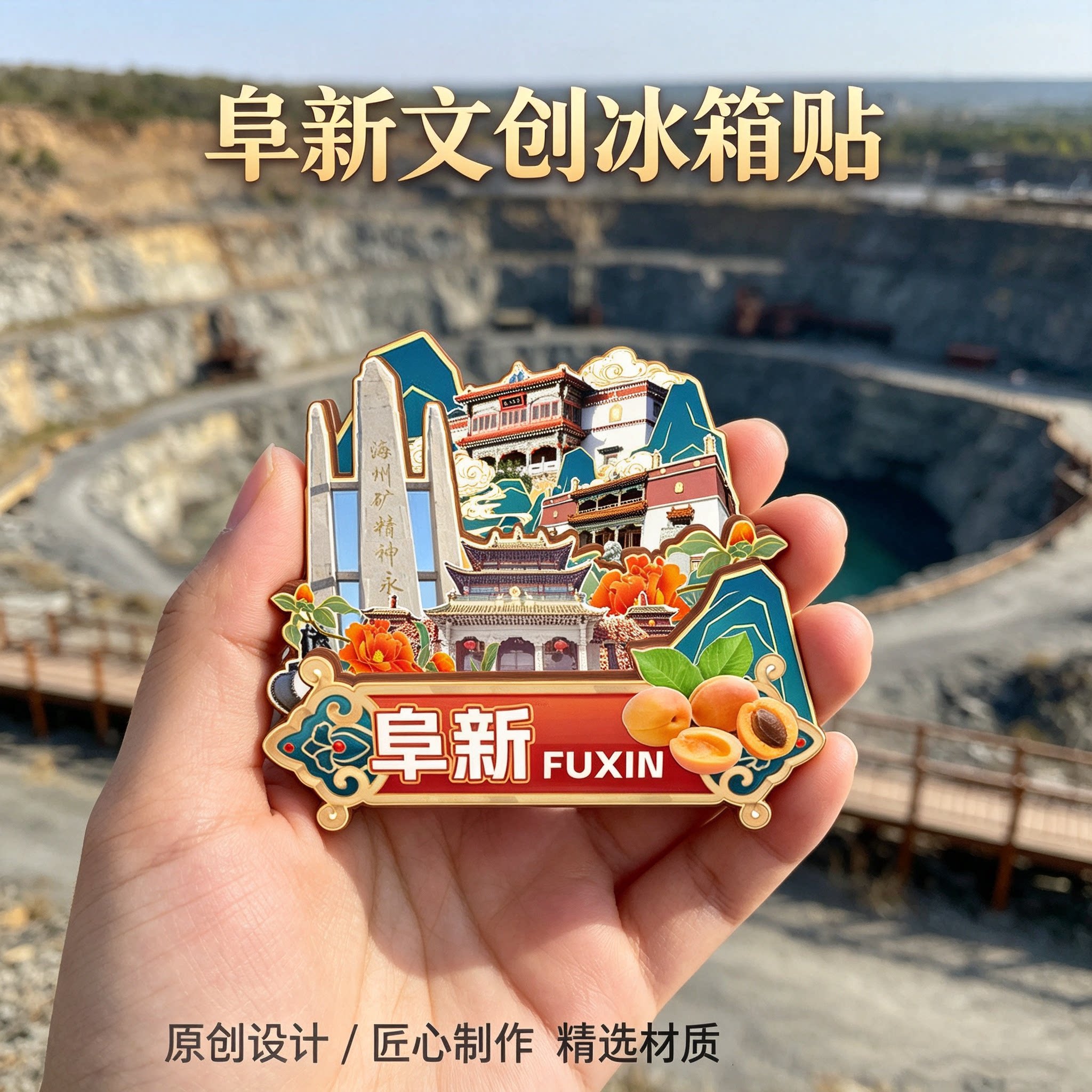 辽宁阜新木质磁吸冰箱贴海州露天矿海棠山瑞应寺文创纪念品伴手礼