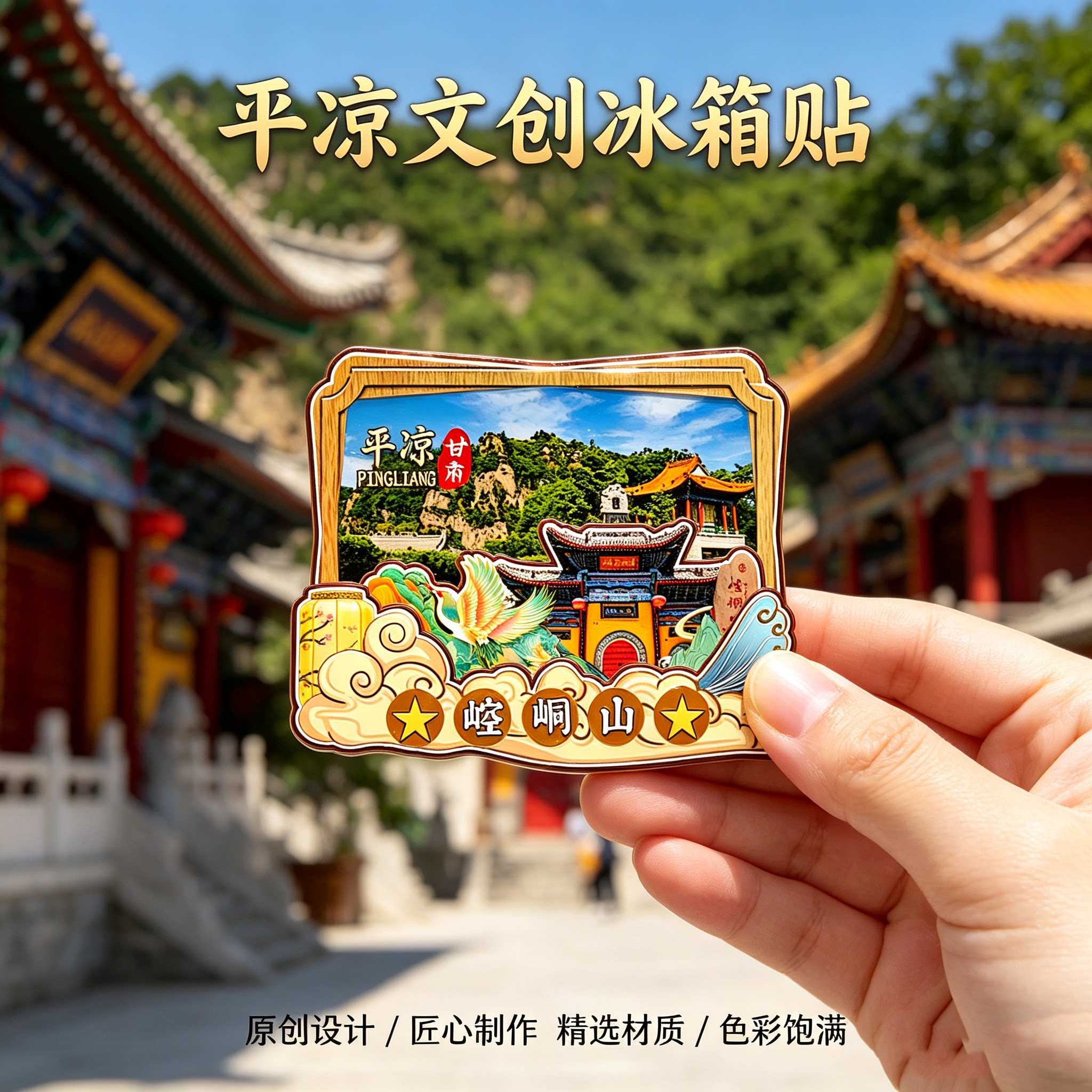 甘肃平凉木质磁吸冰箱贴崆峒山大云寺王母宫云崖寺文创纪念伴手礼