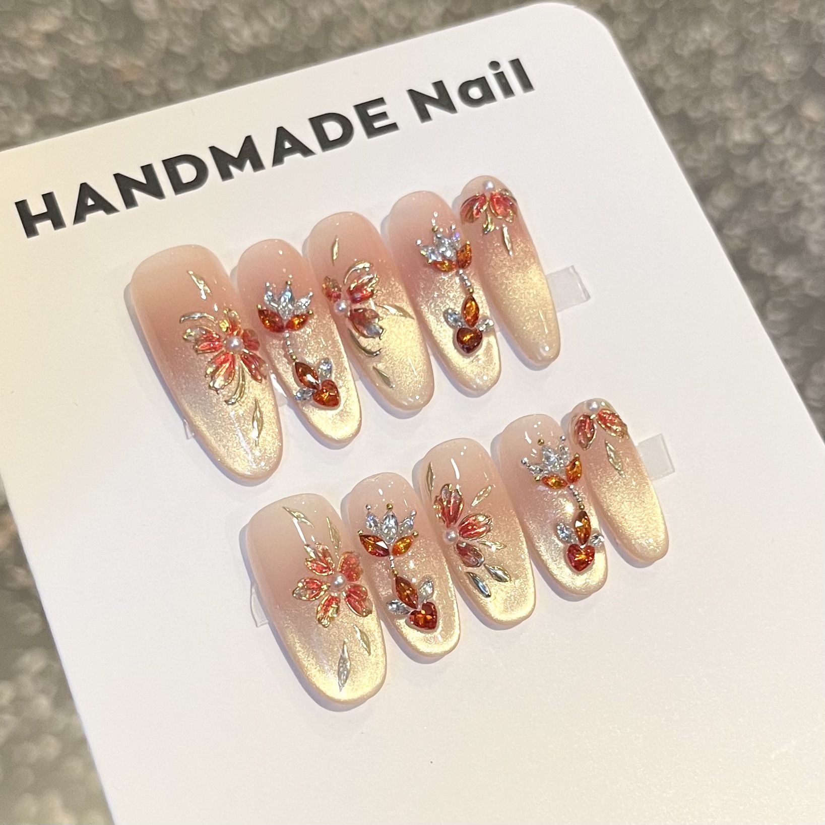 浮光鲤纯手工穿戴甲金色刺绣花瓣新中式国风锦鲤钻款穿戴甲美甲贴