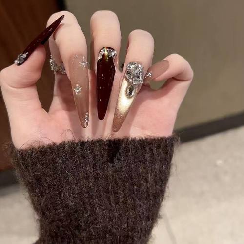 御姐手工穿戴甲新年车厘子红法式猫眼2026爆闪高级感显白气质美甲