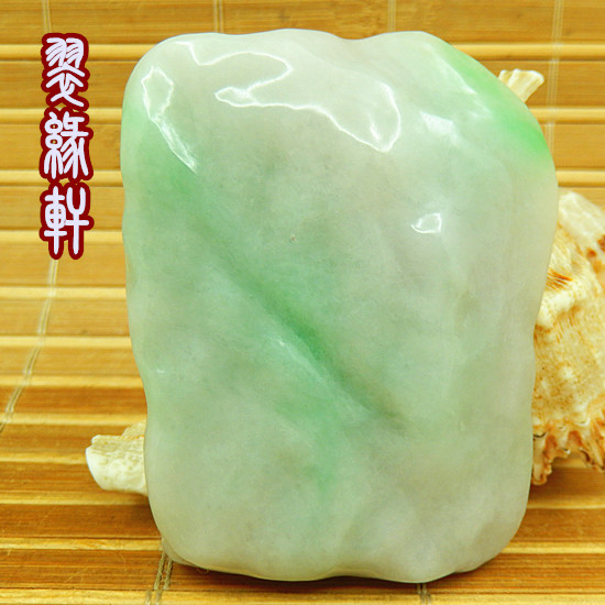 缅甸翡翠玉原石A货飘翠绿色64牌子毛料 冰糯老坑种厚桩抛光片明料