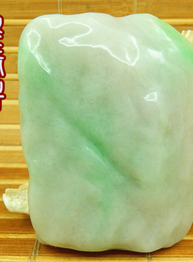 缅甸翡翠玉原石A货飘翠绿色64牌子毛料 冰糯老坑种厚桩抛光片明料